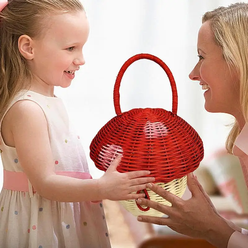 Bonita cesta con forma de seta para niños, monedero de ratán, billetera, Mini cesta de almacenamiento de mimbre tejida, Mini cesta, bolso de mano - imagen 4