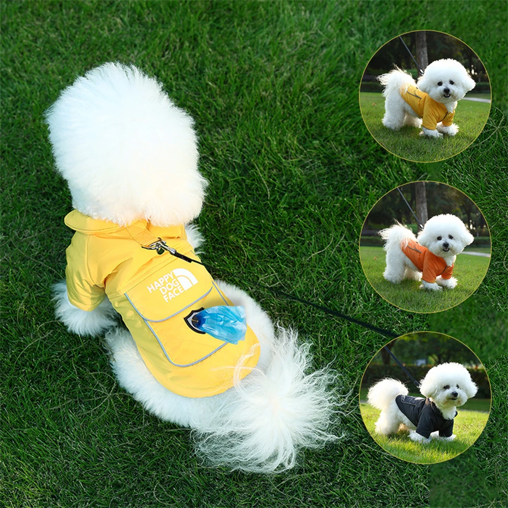 Chaqueta cálida a prueba de viento para perros, chaleco, ropa de invierno para mascotas con arnés, abrigo para perro Bulldog Francés, Chihuahua, disfraz para cachorros pequeños y medianos