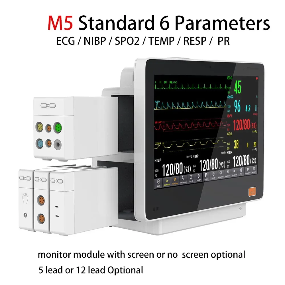 M5 ICU 15.6" monitor modular de signos vitales del monitor paciente de los parámetros múltiples del tacto HD