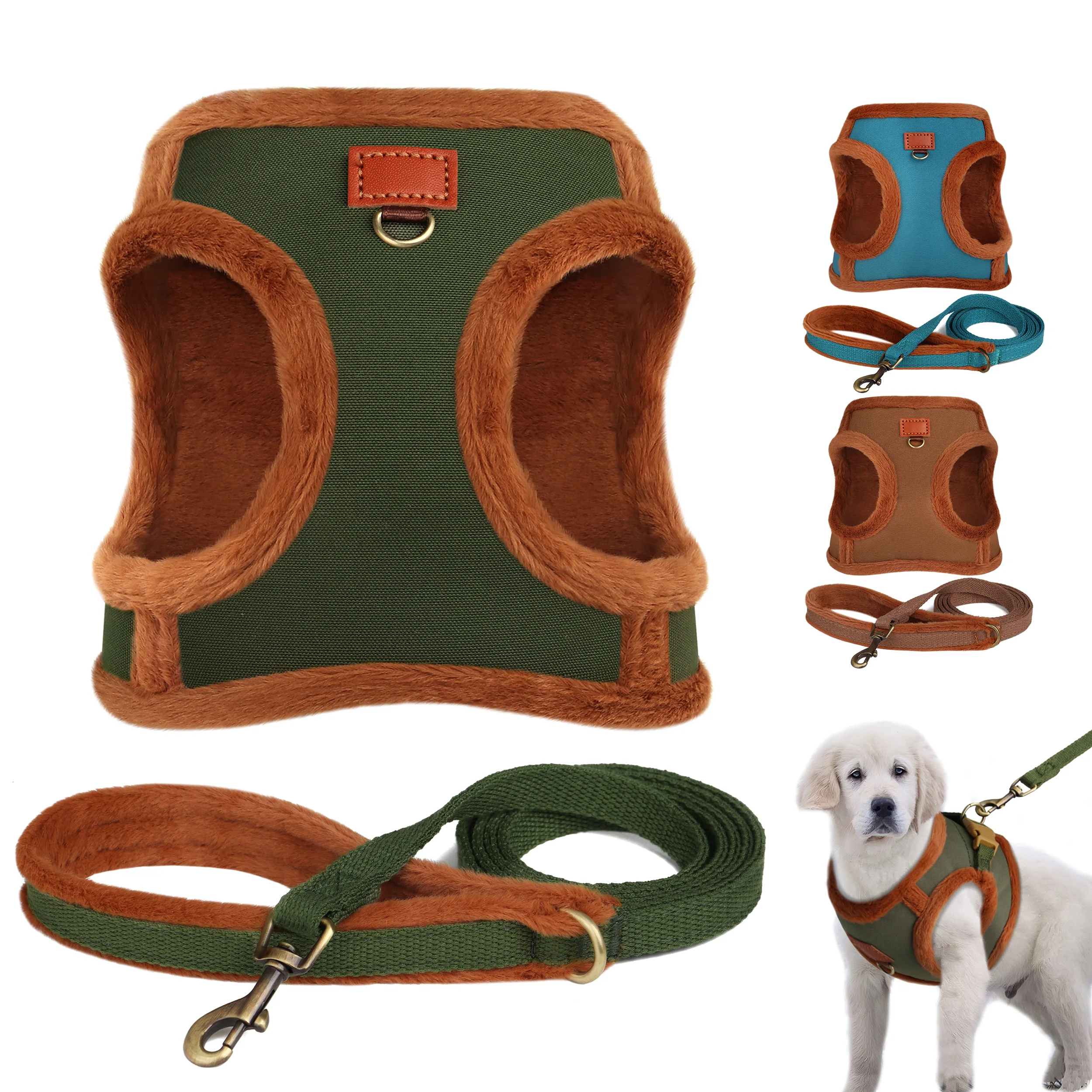 Arnés de perro cálido de 3 capas, conjunto de correas, arneses para perros acolchados suaves, chaleco para caminar para cachorros de invierno, chaleco para perros pequeños y medianos, Pug