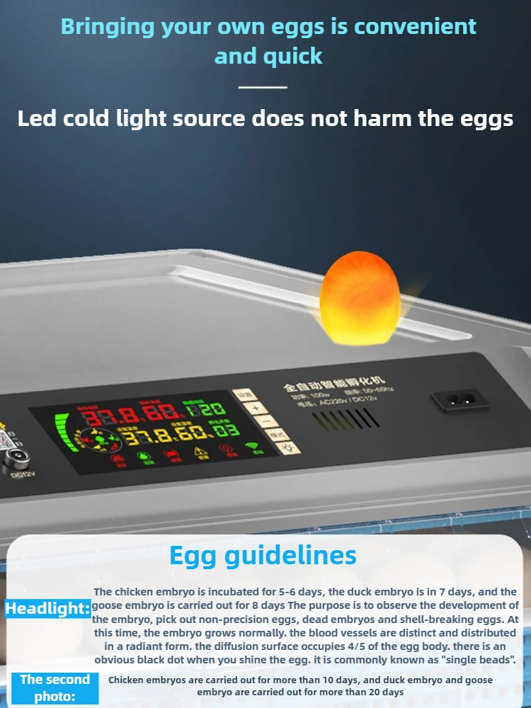 Máquina incubadora de pollitos con capacidad de 256-500 huevos, incubadora completamente automática, huevos de pato, incubación, Control automático de temperatura y humedad - imagen 4