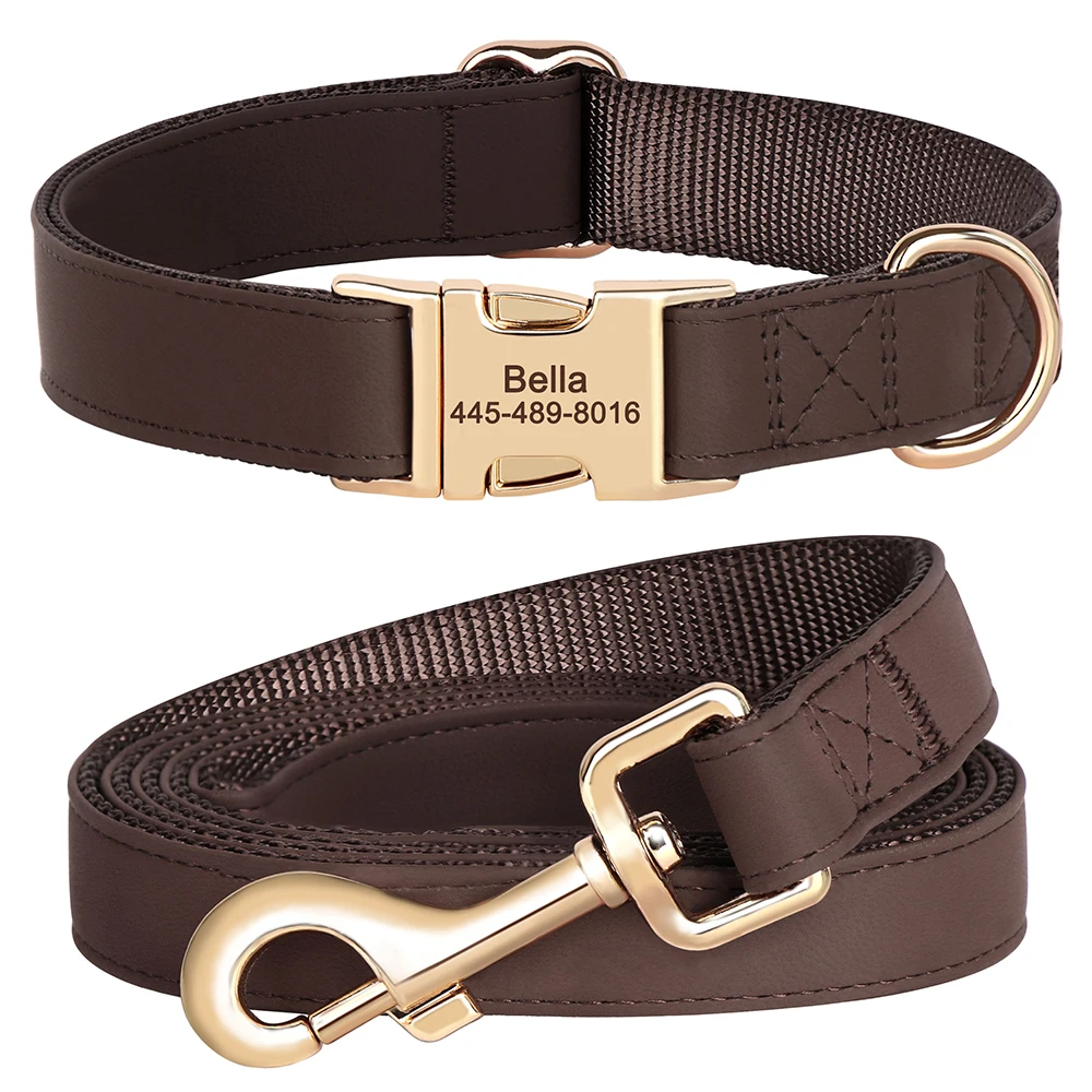 Conjunto collar y correa para perro personalizado con placa grabada - imagen 2