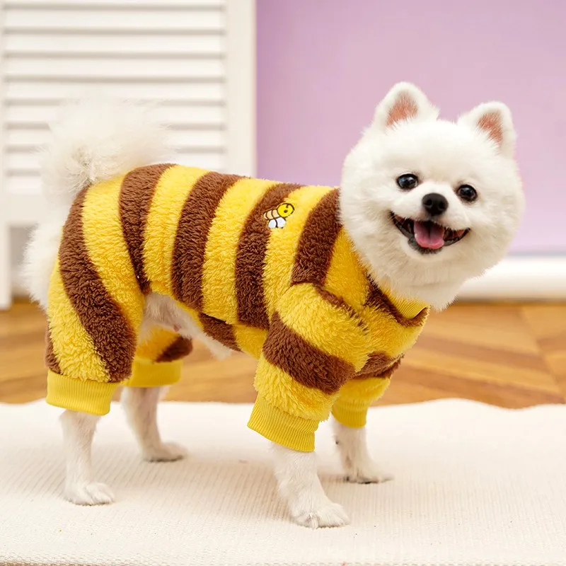 Ropa cálida de invierno, abrigo de lana con forma de abeja para cachorros, mono para mascotas, disfraces divertidos para perros, ropa cálida de felpa, suéteres de cuatro patas para Chihuahua - imagen 4