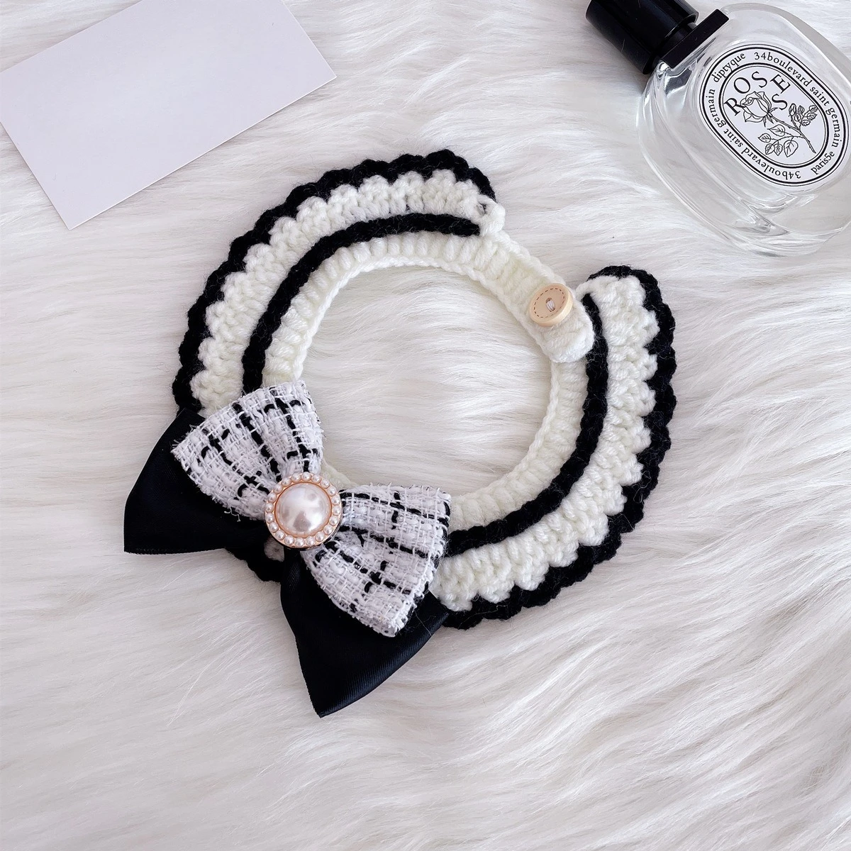 Pet Cat Dog Autumn/Winter Bow Hand Hook Collar Classic New Year Knitted Neck Puppy Dog Accessories for Small Dogs - imagen 5