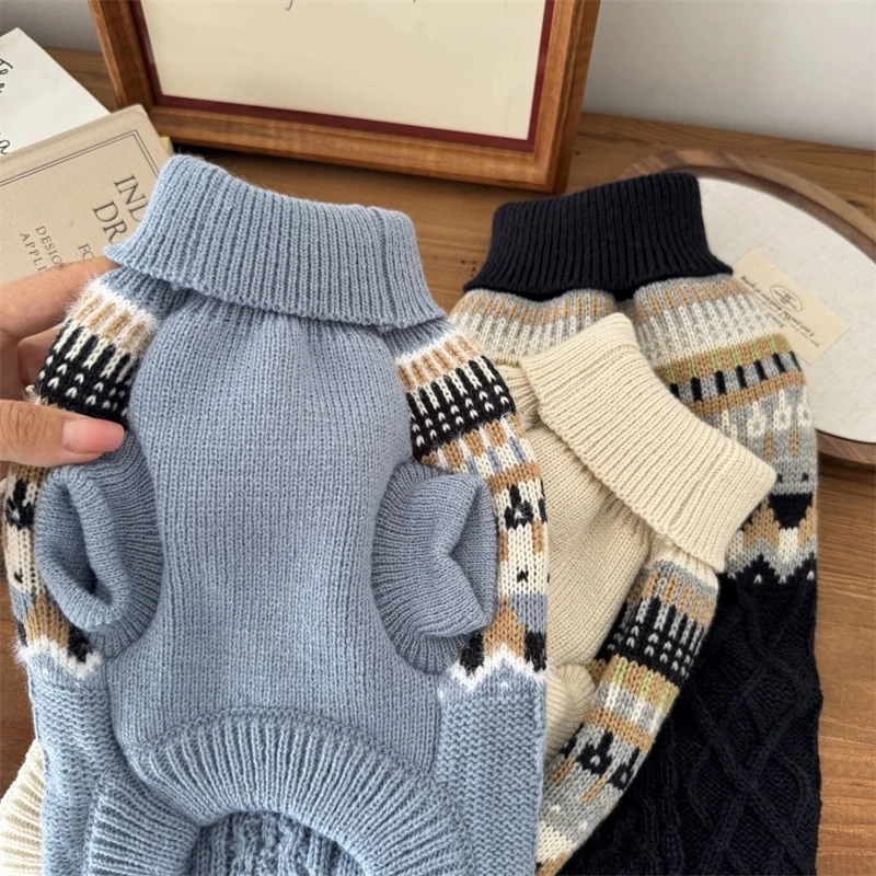 Suéter tejido de invierno, trajes para perros pequeños y medianos, sudadera para mantener el calor, ropa para gatos, monos de Bulldog Francés de lana suave - imagen 3