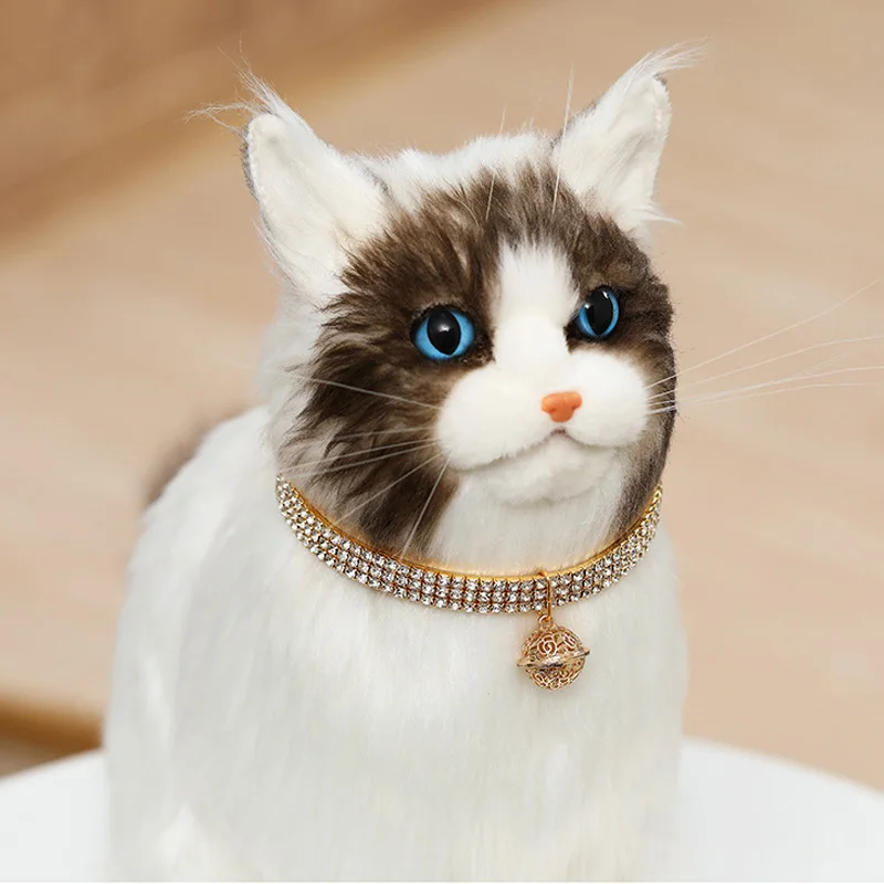 Collar ajustable para gatos con campana, Collar dorado de lujo para mascotas, Collar de cristal para gatos, perros pequeños, gatitos, joyería para gatos, accesorios para gatos