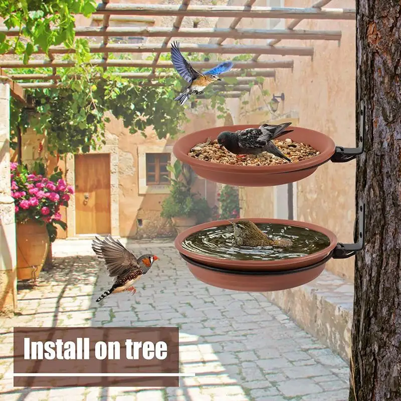 Bandeja de alimentación para pájaros montada en el árbol, 2 comederos para pájaros, resistente, para exteriores, suministros de pared - imagen 3