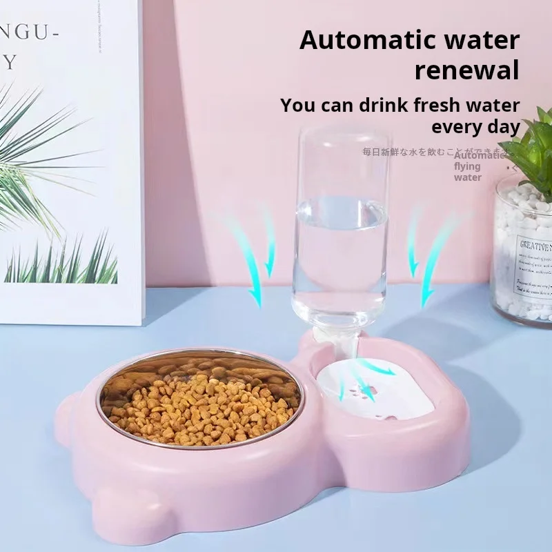 Dispensador de comida y agua para gatos, alimentador automático de agua 2 en 1, cuenco inclinado elevado para protección de la columna Cervical, 1 unidad - imagen 5