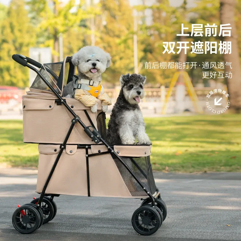 Carro para mascotas de dos pisos, carrito plegable ligero para perros y gatos, carrito para exteriores para mascotas pequeñas - imagen 2