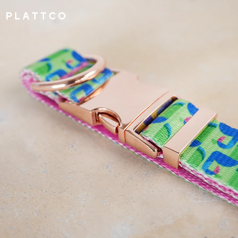 PLATTCO-collar de perro de diseño único, estampado de patrón de pavo real bailando con hebilla de oro rosa de alta calidad, 5 tamaños, PDC314RG - imagen 3