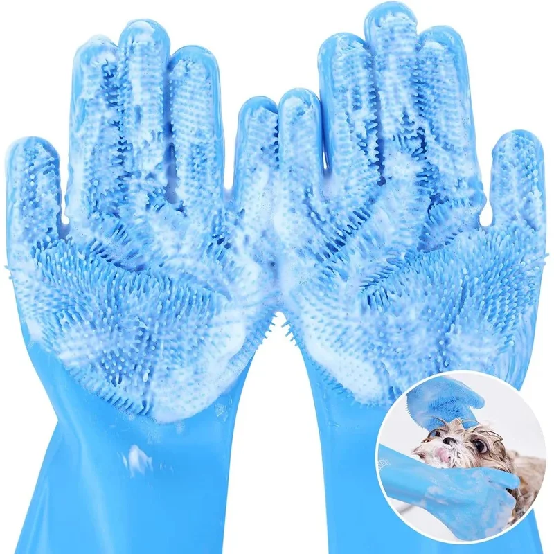 Guantes de aseo para mascotas, guante de limpieza para baño de perros y gatos, champú, depurador, guante de depilación de silicona suave, protección de la piel de las manos - imagen 2