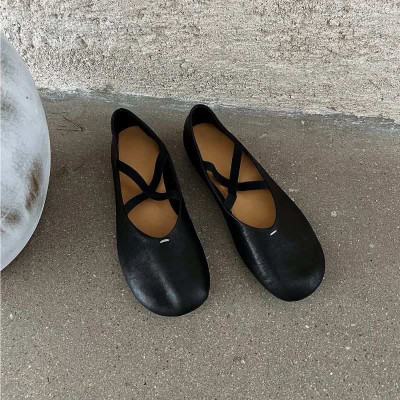 Bailarinas con correa cruzada, zapatos planos transpirables de verano 2025, zapatos planos Mary Jane de cuero suave Vintage - imagen 3