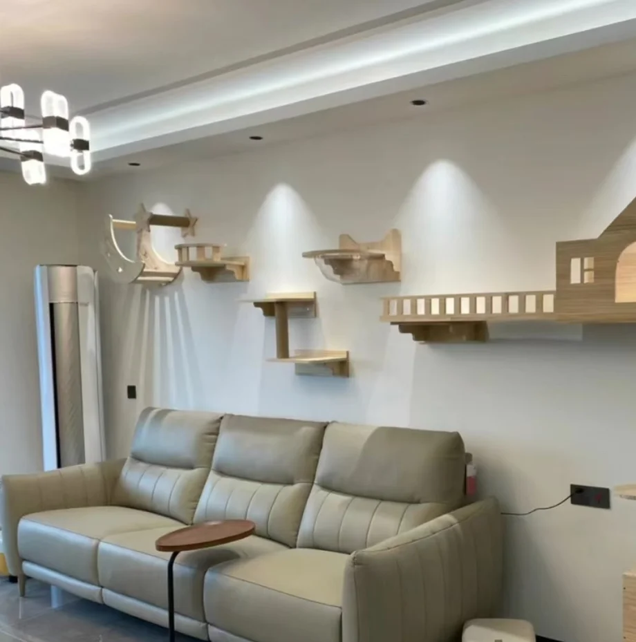 Estante de madera para escalar gatos, estantes para muebles, perchas para gatos, actividad, raspador de árbol para gatos, escaleras, poste rascador, muebles de pared para gatos - imagen 5