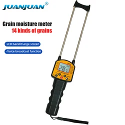 Medidor de humedad de granos, 14 tipos, pantalla LCD, higrómetro, maíz, trigo, sorgo, arroz, maní, probador de humedad de grano con transmisión de voz