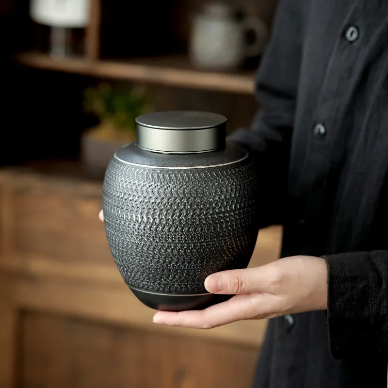 Urna de cerámica negra para mascotas, patrón creativo, urnas únicas para mascotas, cremación, supervivencia a su mascota, adecuada para perros, gatos, almacenamiento gris Ta