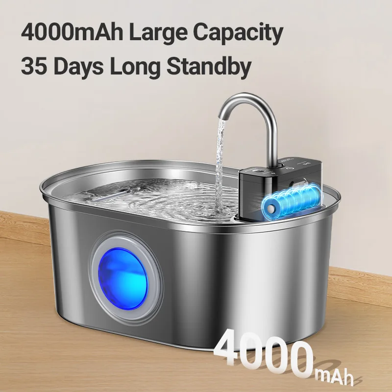 ROJECO-fuente de agua de acero inoxidable para gatos, Sensor inalámbrico, dispensador de agua automático inteligente para mascotas, bebedero para perros y gatos - imagen 2