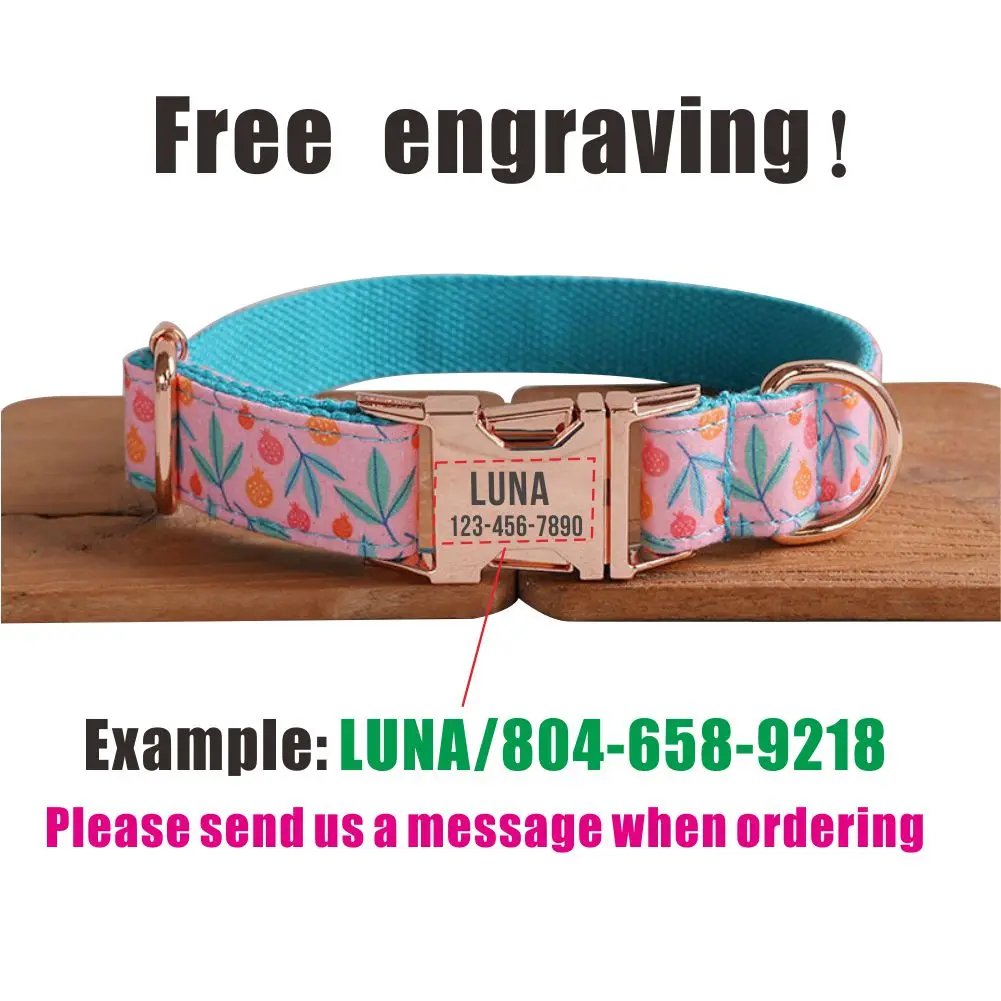 Collar de perro personalizado con grabado gratuito, correa para mascotas a juego, hebilla de Metal de contactos personalizados, Collar de huerto de Granada - imagen 4