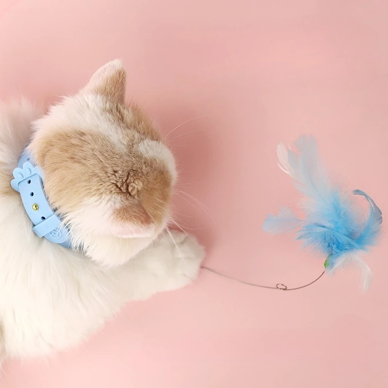Collar de juguete para gatos, varita de silicona adjunta para gatos, pluma ajustable, juguete interactivo para gatitos, campana, accesorios para gatos - imagen 2