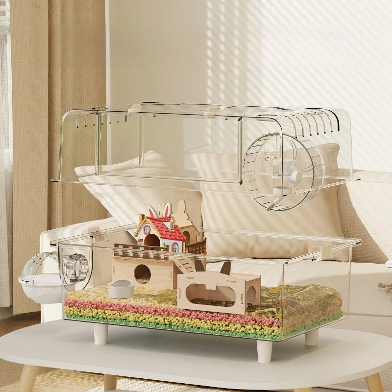 Jaula grande para hámster, accesorios transparentes de lujo para hámsteres, jaulas para hámsteres, casas escondidas para ratas, habitats, muebles, suministros para hámster - imagen 5