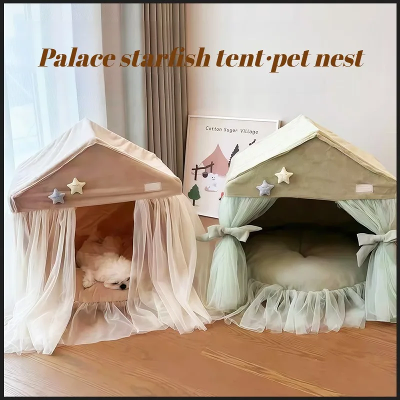 Cama princesa con encaje para gatos y perros lavable cojín extraíble - imagen 3