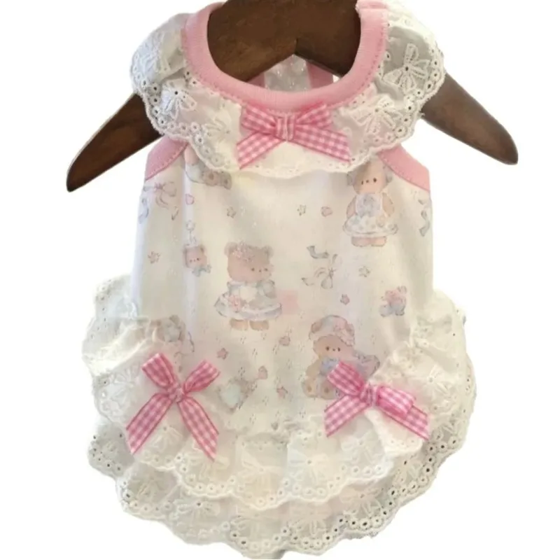 Ropa bonita de oso para mascotas, vestido con lazo de encaje de verano, chaleco ligero y pequeño de encaje para mascotas, Top de peluche, ropa para perros pequeños - imagen 3