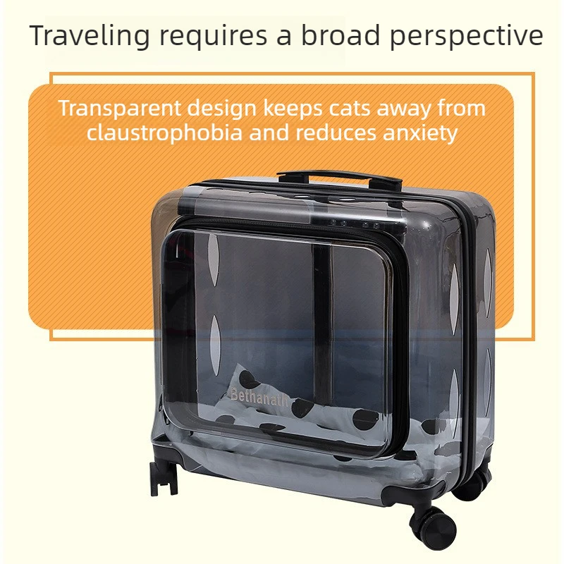 Carrito transparente lujo para gatos con ruedas transpirable exteriores - imagen 3