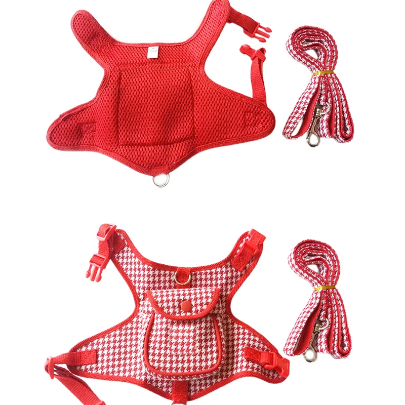 Juego de arnés y correa para perros Step in, traje de tracción de pata de gallo negro y rojo, chaleco con arnés para cachorros, bolsas para refrigerios para perros pequeños y gatos - imagen 5