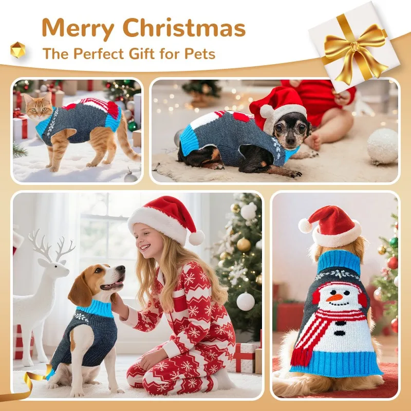 Ropa para perros, suéter navideño con estampado de muñeco de nieve para perros pequeños, medianos y grandes, abrigo de Navidad para Chihuahua, Bulldog Francés, Labrador - imagen 4