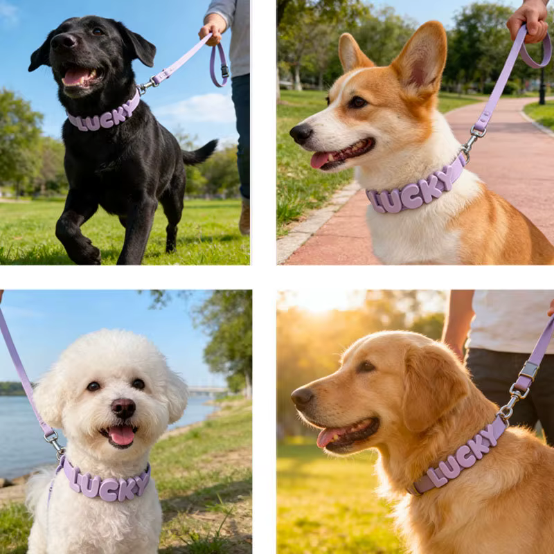 Collar con nombre para perro de silicona: suave y resistente