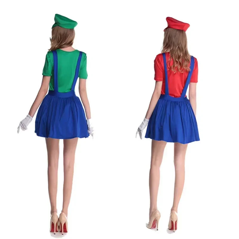 Juego Super Marios Bros fantasía hombre mono mujer vestido Anime Cosplay disfraz carnaval disfraces de Halloween con sombrero y bigote - imagen 3
