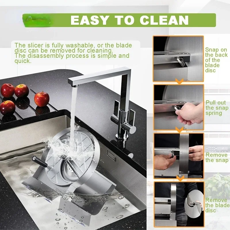 Rebanador de verduras comercial, rebanador de patatas y cebolla de acero inoxidable, cortador Manual de frutas ajustable de 0-0,5 pulgadas de espesor, trituradora de repollo - imagen 3