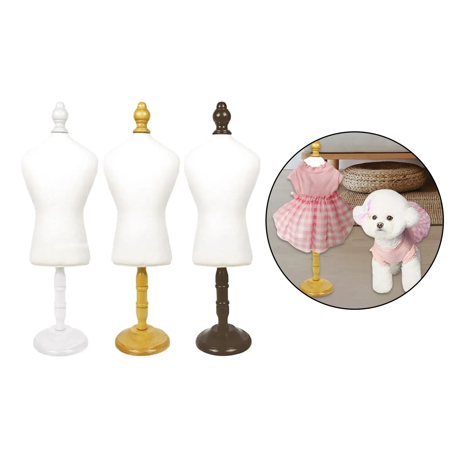 Doll Display Holder Mannequin Model Stand with Wooden Round Base Rack Female Form Wood for Dress Gown Display Pet Clothes Sewing