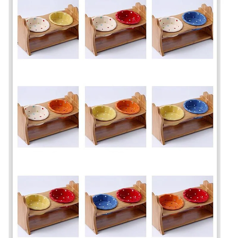 Cuenco doble de cerámica para mascotas, protección de cuello de bisel curvo, cuenco de agua y comida, para gatos y D - imagen 4