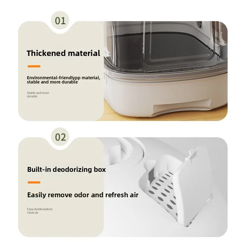 Caja de arena grande para gatos, inodoro abatible antiolor tipo cajonera, orinales de plástico antisalpicaduras, accesorios de limpieza de productos para mascotas - imagen 5
