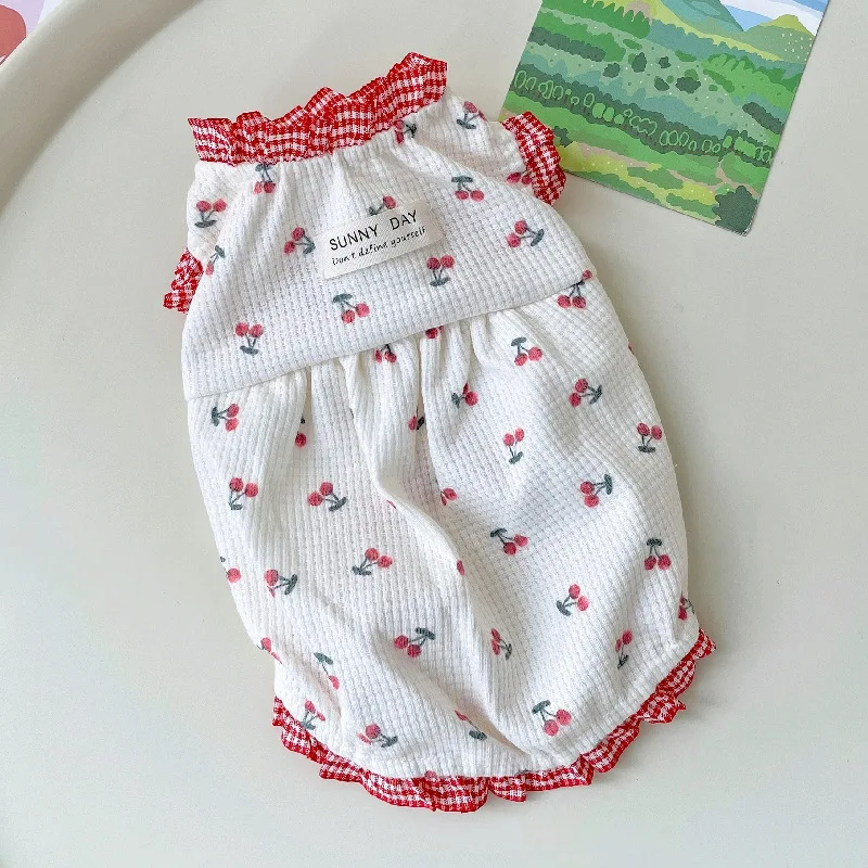 Chaleco de encaje de cereza de primavera para mascotas, falda de burbujas para mascotas, ropa para cachorros, gatos, vestidos para perros pequeños - imagen 2