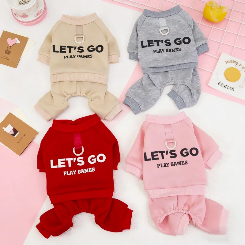 Monos para perros de otoño, chaqueta cálida y suave, ropa para perros con estampado de letras, Sudadera con capucha de cuatro patas para cachorros, monos de lujo para gatos, caniche, suministros para mascotas