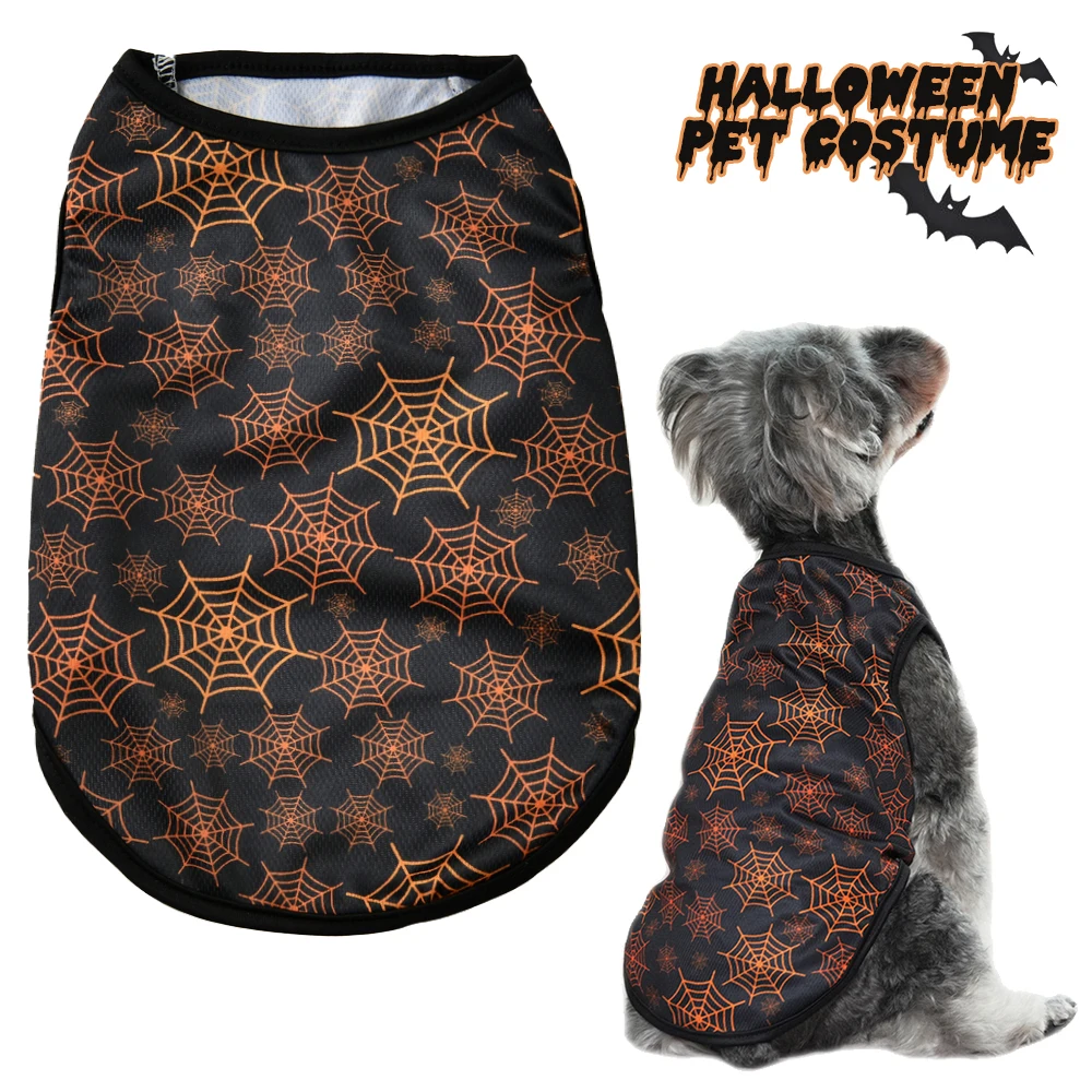 Disfraz de perro de Halloween, ropa para perros pequeños y medianos, estampado de calabaza, divertida camiseta para cachorro y gato, trajes finos transpirables para Chihuahua y Pug