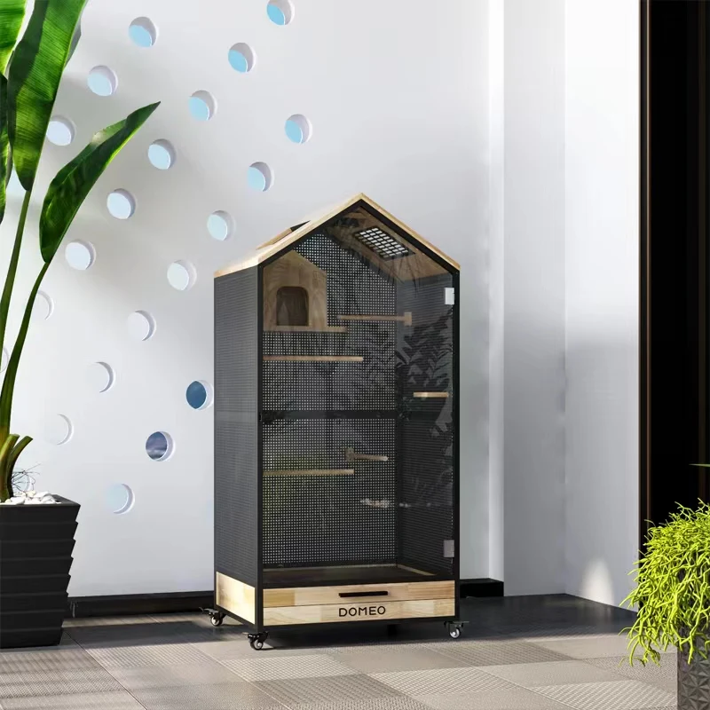 Jaula panorámica para loros y Villa pequeña para mascotas, madera maciza de lujo, casa ecológica para pájaros, casa Totoro - imagen 4