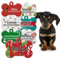Regalo de Navidad de hueso, etiquetas personalizadas para mascotas, decoración de regalo de Feliz Navidad y Año Nuevo, etiquetas de Collar de árboles para perros, collares colgantes, accesorios