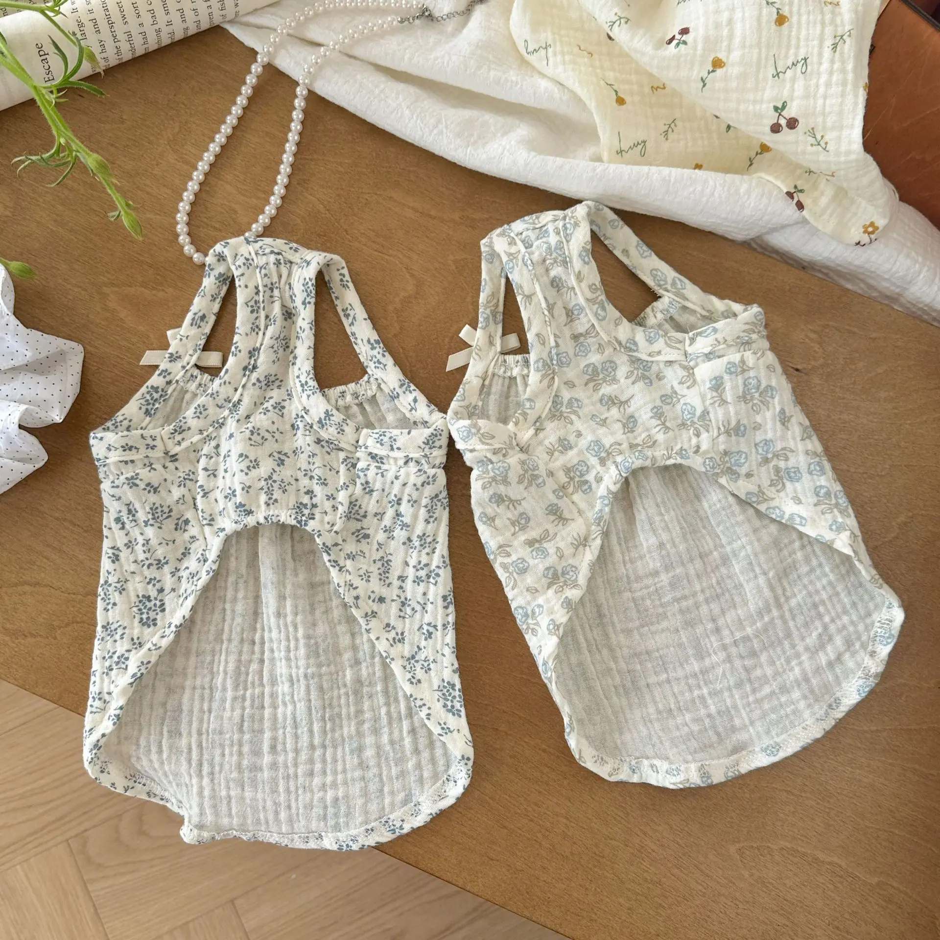 Chaleco de primavera con lazo para mascotas, falda camisola, pijamas para el hogar, falda base para perros pequeños, ropa para cachorros, ropa para perros pequeños - imagen 3