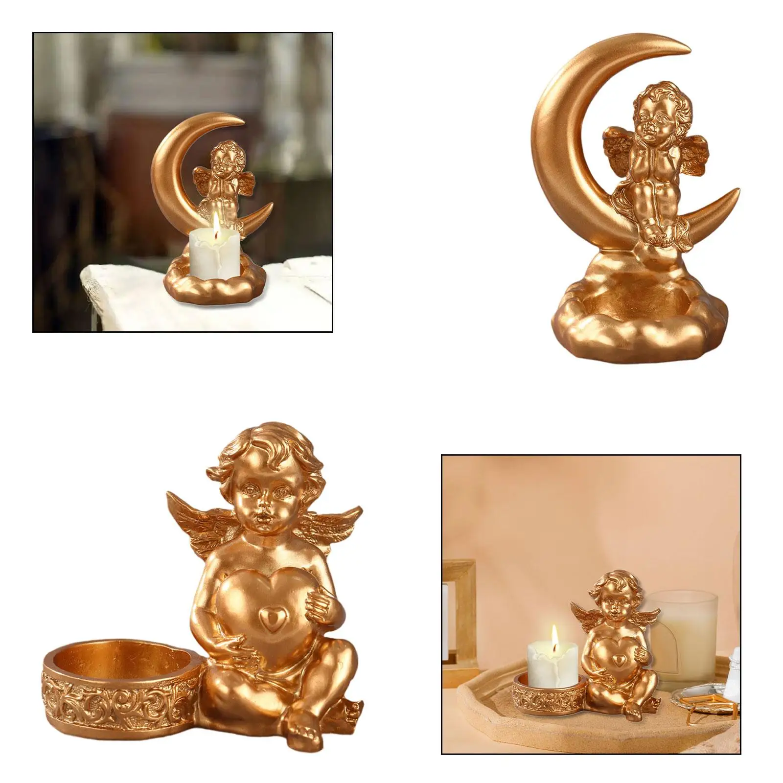 Portavelas con estatuilla de ángel, soporte para velas multiusos para cocina, decoración de granja, decoración de escritorio hecha a mano ligera - imagen 5