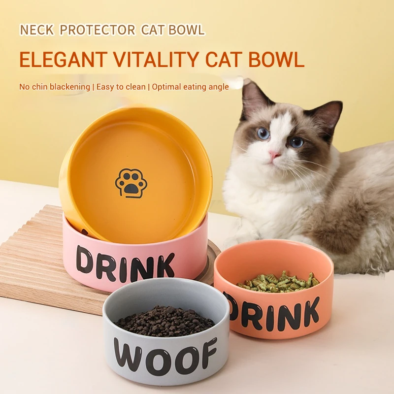 Cuenco de cerámica para gatos a prueba de salpicaduras y punta, plato elevado antiderrames para alimentos y agua, gran capacidad, 800ml, 1400ml, Base estable