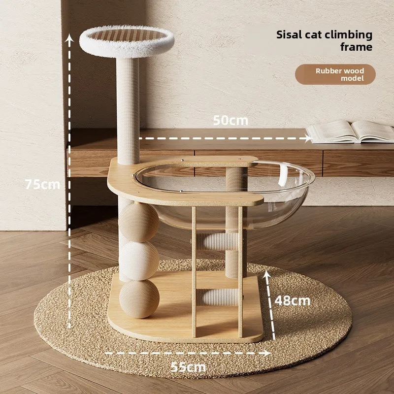 Nuevo juguete para mascotas, cápsula espacial transparente de MDF con casa para mascotas, apartamento para gatos, columna rascadora de Sisal, marco de escalada para gatos