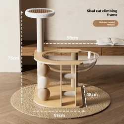 Nuevo juguete para mascotas, cápsula espacial transparente de MDF con casa para mascotas, apartamento para gatos, columna rascadora de Sisal, marco de escalada para gatos