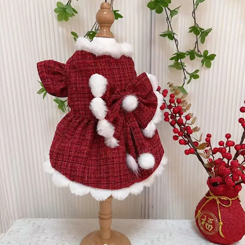 Abrigo invierno princesa lazo rojo felpa para perros pequeños y gatos - imagen 3