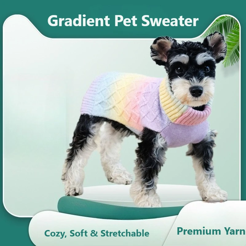 Suéter para mascotas con gradiente de arcoíris, Color caramelo, Otoño/Invierno, suéter cálido para perros pequeños, ropa para perros pequeños - imagen 2