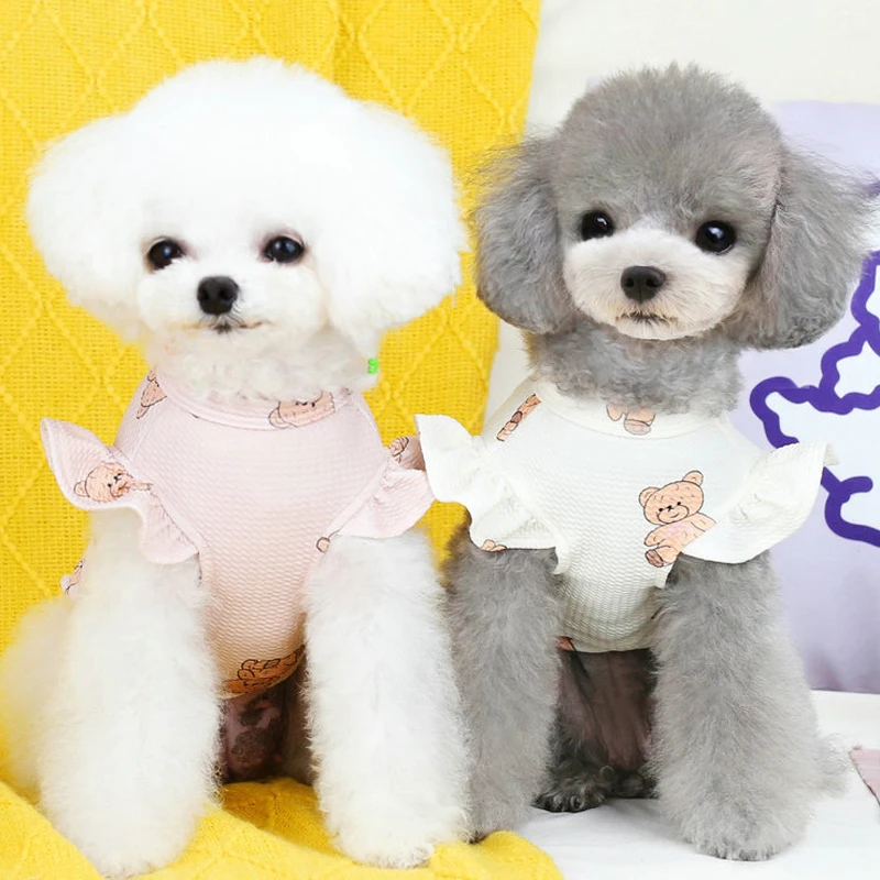 Ropa para perros con diseño de oso, sudaderas con capucha de color Beige y rosa, camiseta para perros pequeños, perro salchicha, Pug, disfraz de manga voladora, sudadera para cachorros, camisas XL - imagen 3