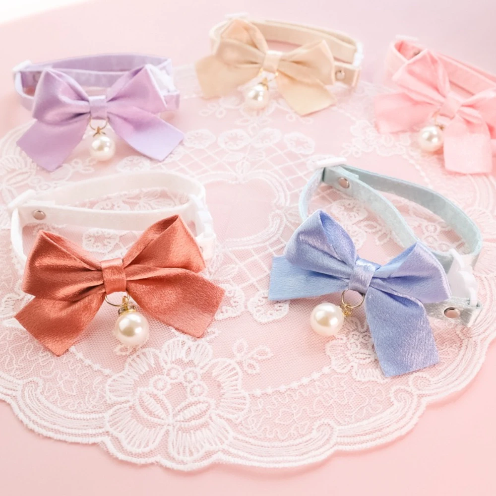 Collar de lazo elegante de satén con perlas para perros y gatos - imagen 5