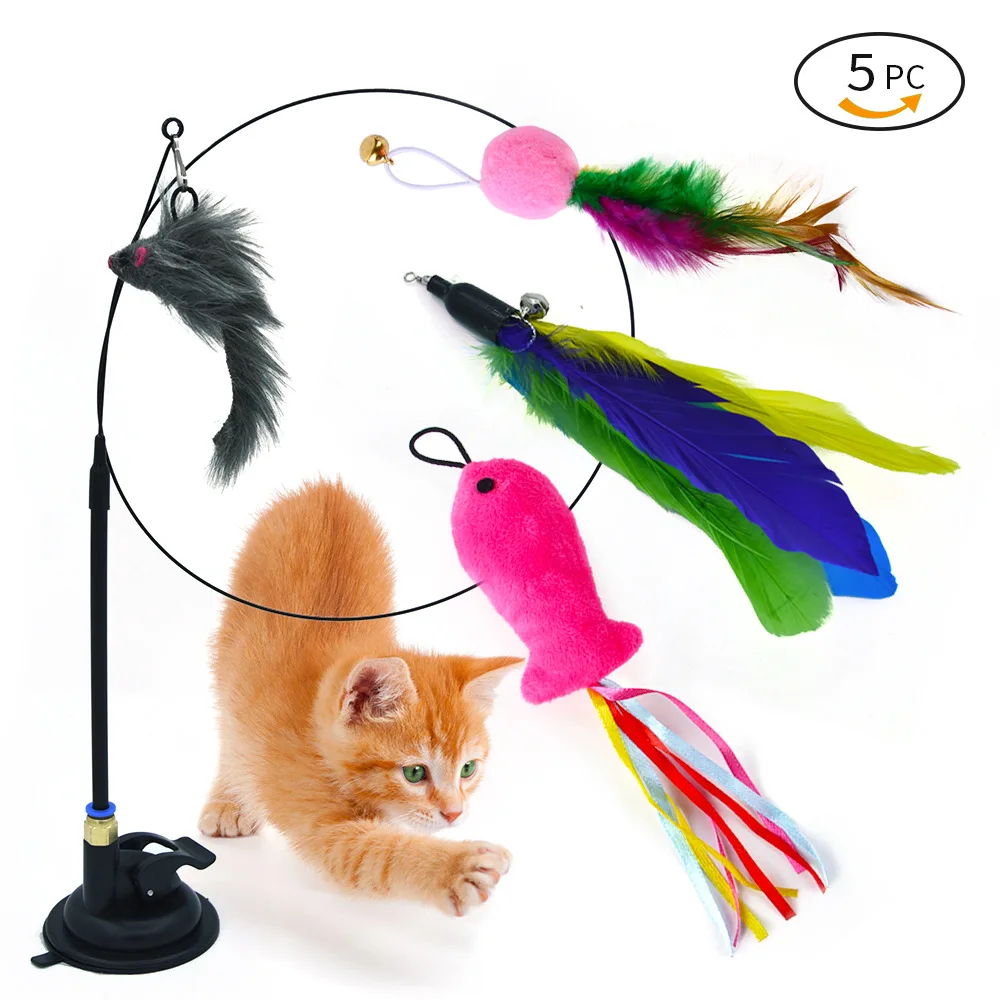Juguete interactivo para gatos, palo para gatos manos libres, juego de gatito, varita de juguete, ventosa, pájaro/pluma, varita para gatos, juego de juguetes - imagen 2