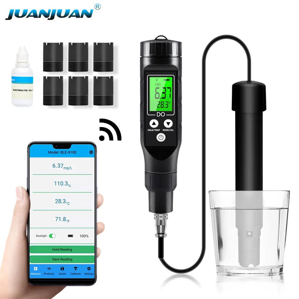 BLE-9100 medidor de oxígeno disuelto Bluetooth 0,0-30,0 Mg/L analizador profesional DO probador inteligente de concentración de oxígeno para pecera